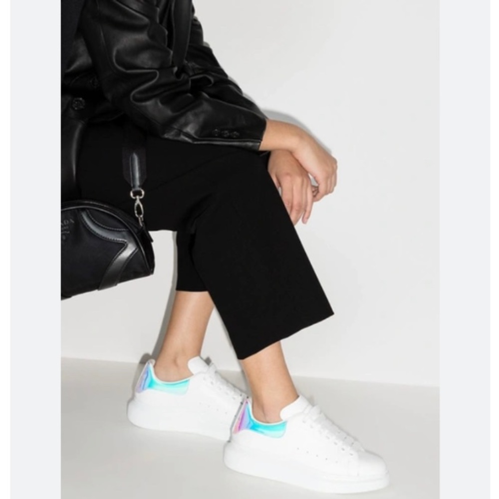 Alexander McQueen White Sneakers with Iridescent Blue-Pink Heel